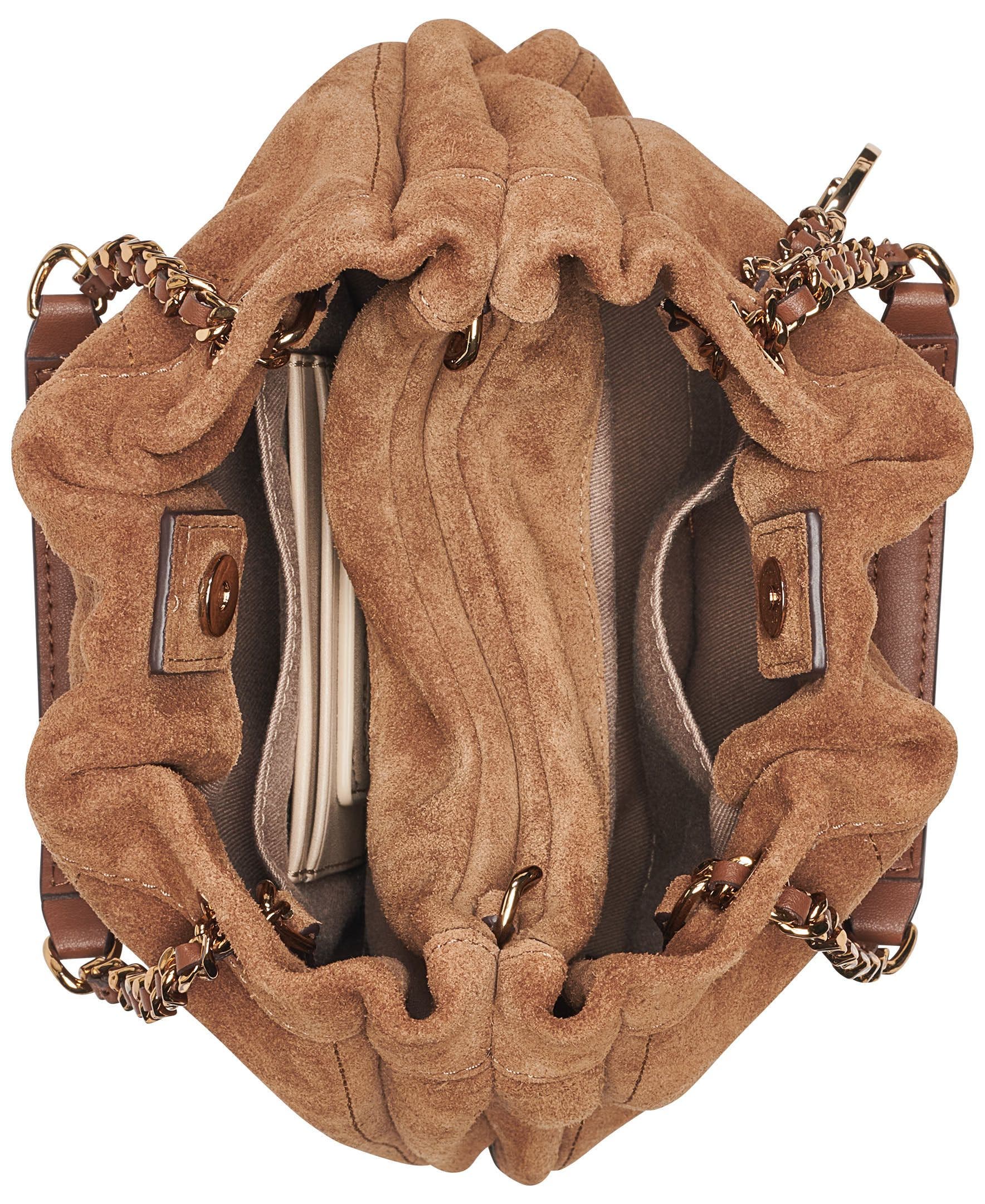 KARL LAGERFELD PARIS Amandine Suede Crossbody, Alternate, color, Cognac
