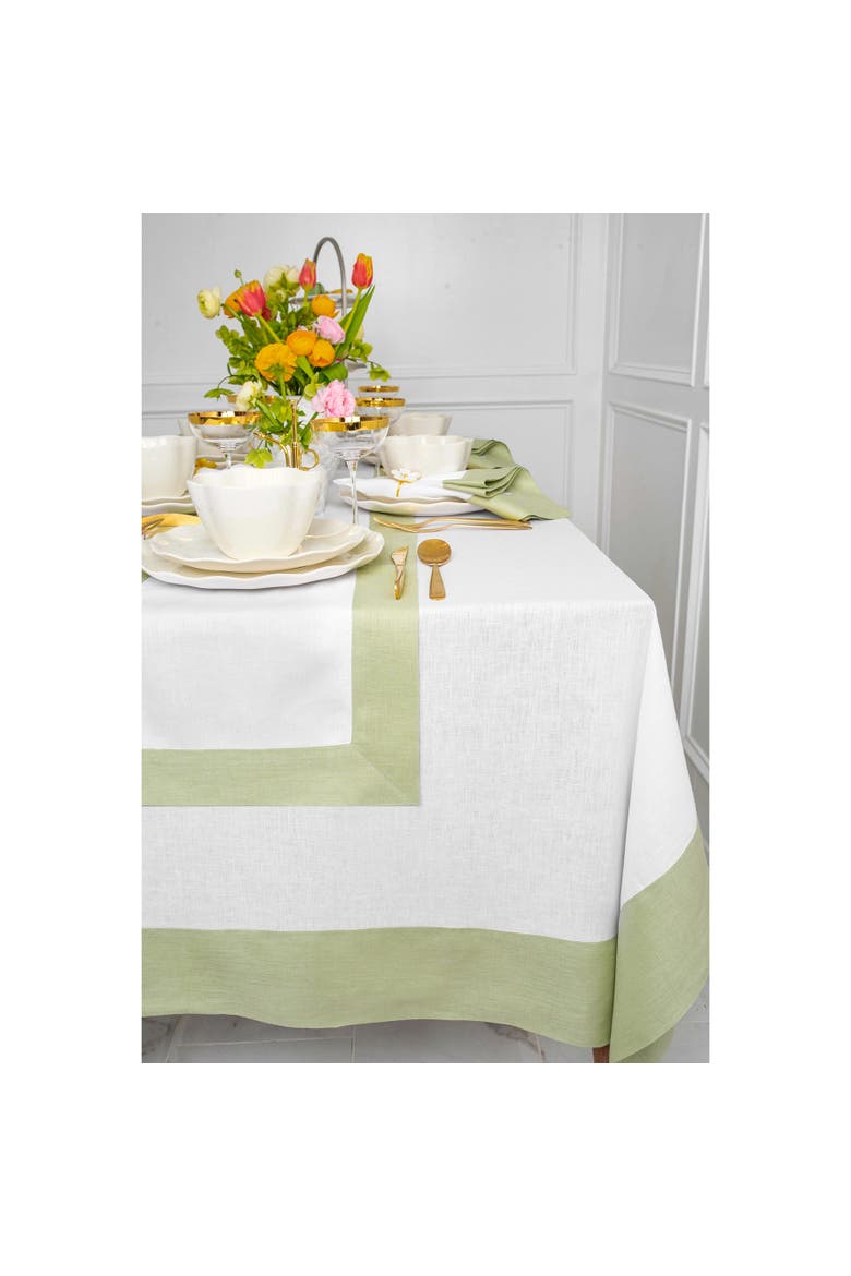 Linen Tablecloth - Contempo, Alternate, color, Sage Green and White