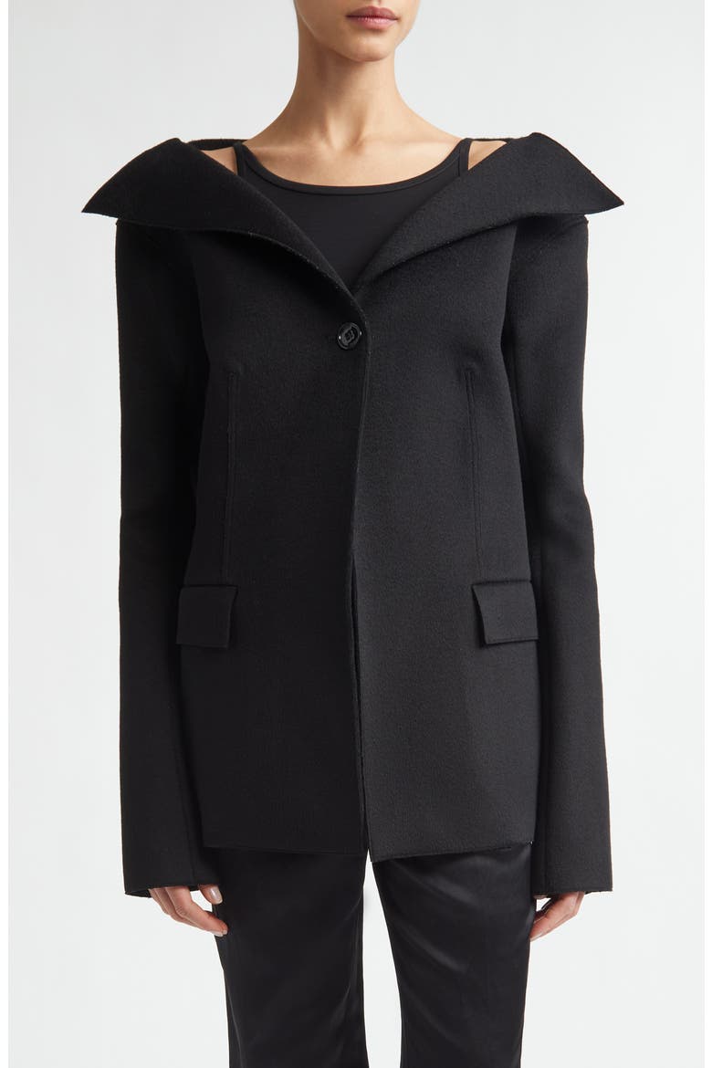 Open Collar Wool Jacket, Main, color, BLACK