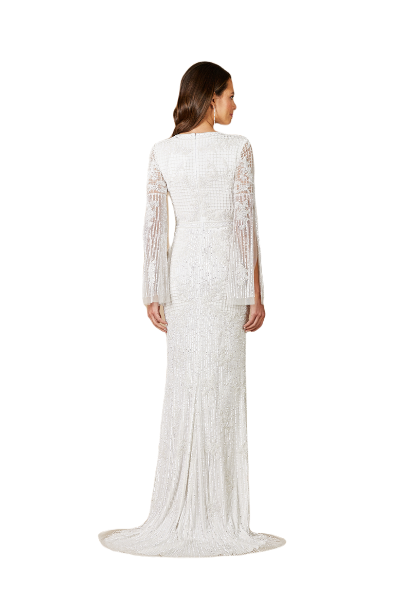 LARA New York Fallon Long Sleeve Beaded Wedding Gown, Alternate, color, Ivory
