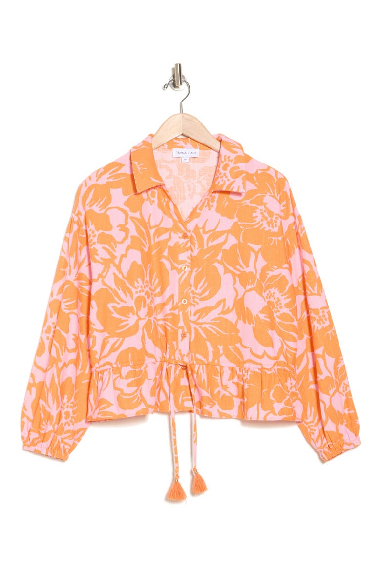 Tassel Tie Front Shirt, Alternate, color, ORANGE/ LILAC