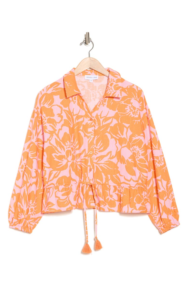 Gemma + Jane Tassel Tie Front Shirt, Alternate, color, Orange/ Lilac