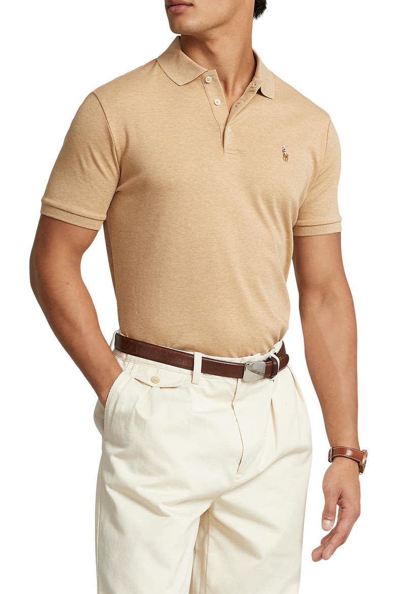 Classic Fit Solid Green Cotton Jersey Polo, Main, color, CLASSIC CAMEL HEATHER