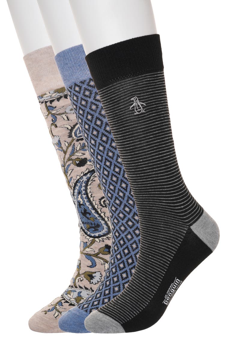 Delgado Stripe 3-Pack Crew Socks, Main, color, BLACK