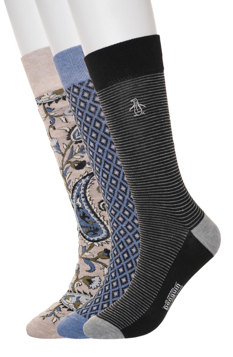 Original Penguin Delgado Stripe 3-Pack Crew Socks, Main, color, Black