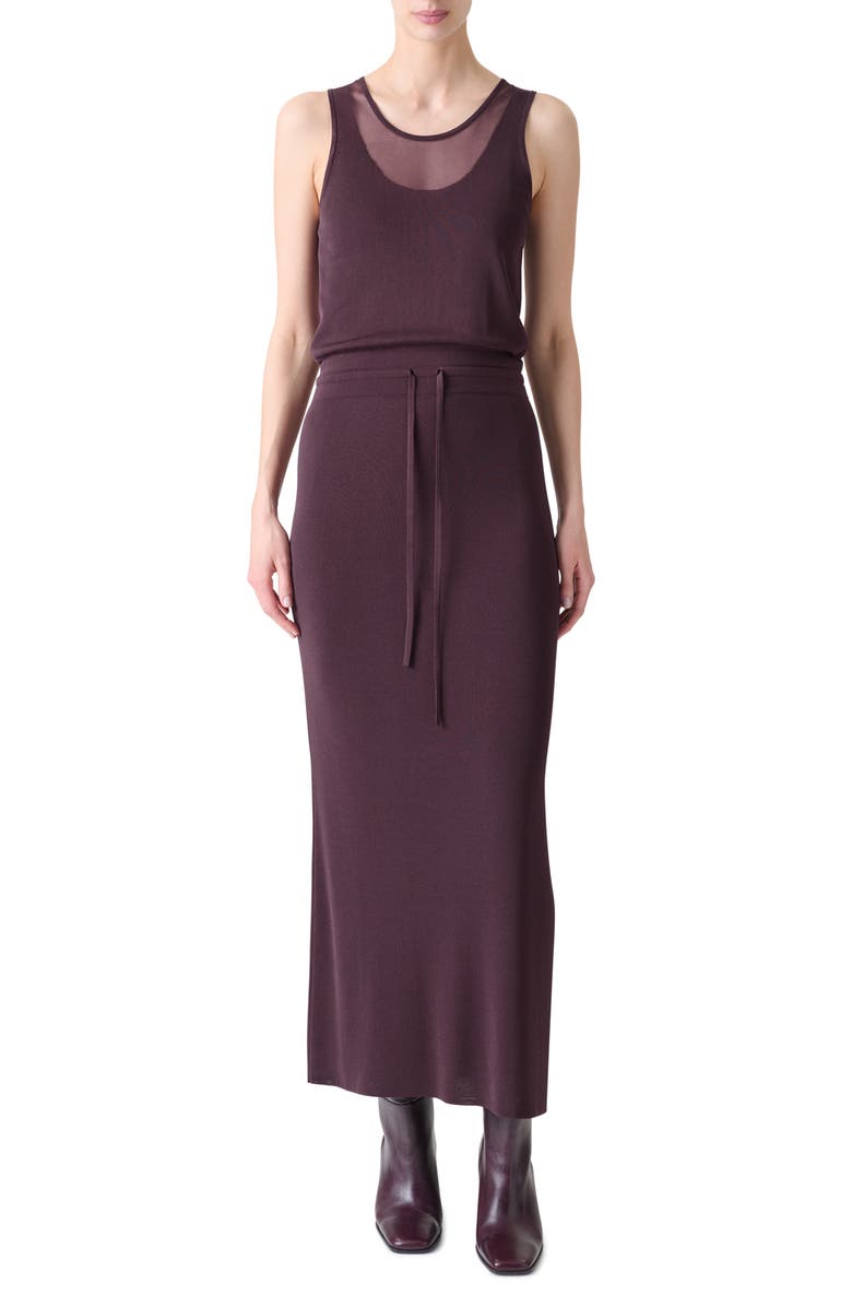 Akris punto Layered Sheer Knit Midi Dress, Main, color, Blackberry