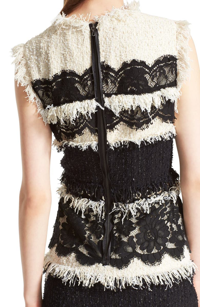 Lanvin Tweed & Lace Sleeveless Dress, Alternate, color, Ivory/ Black