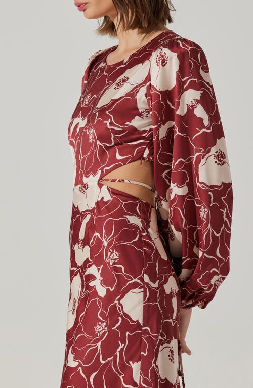 Astr The Label Quinn Floral Cutout Long Sleeve Dress In Burgundy
