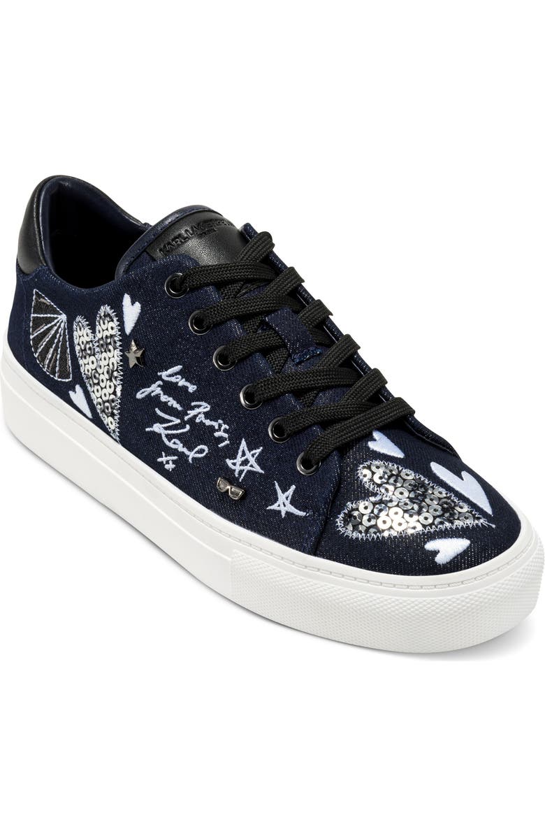 KARL LAGERFELD PARIS Cate Ikonic Sneaker, Main, color, Dark Navy/ Black