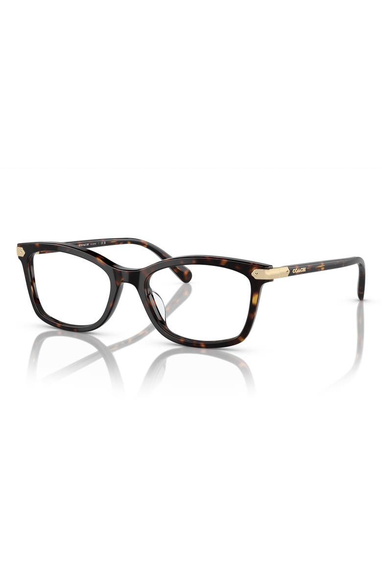 COACH 53mm Rectangular Optical Glasses, Alternate, color, Dark Tortoise / Demo