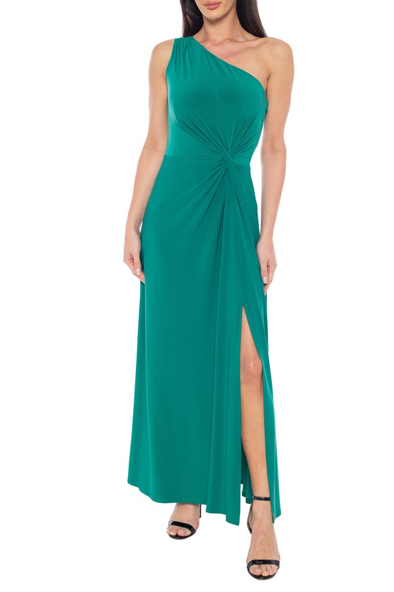 One-Shoulder Front Twist A-Line Gown, Main, color, KELLY GREEN