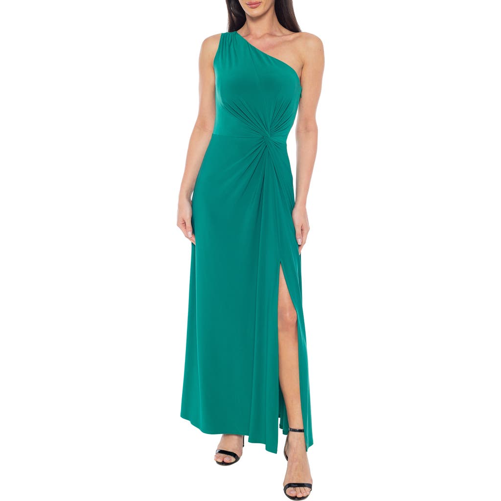 Shop Marina One-shoulder Front Twist A-line Gown In Kelly Green