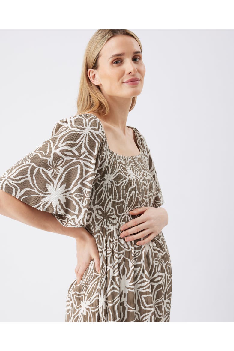 Alona Shirred Dress, Alternate, color, Olive / White