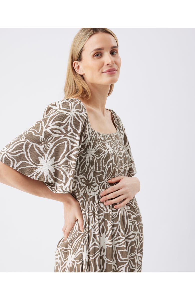 Ripe Maternity Alona Shirred Dress, Alternate, color, Olive / White