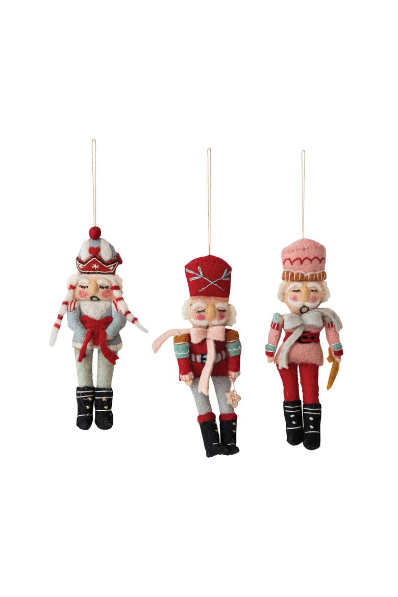 Artisan Wool Felt Nutcracker Ornament with Metallic Detailing,  Set of 3, Main, color, Multicolor