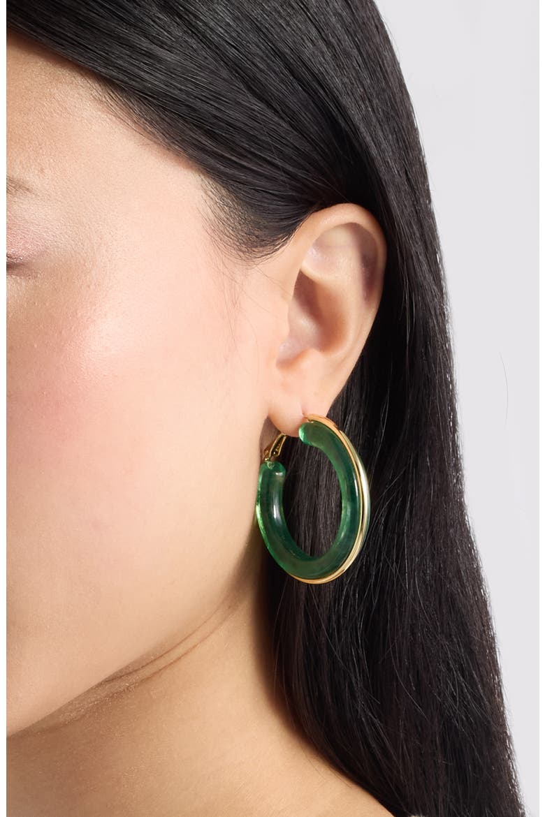 Resin Hoop Earrings, Alternate, color, GREEN- GOLD