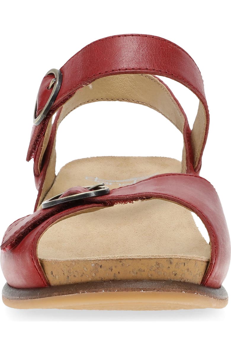 Dansko Candace Ankle Strap Wedge Sandal, Alternate, color, Red Burnished Nappa