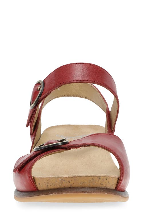 Dansko Candace Ankle Strap Wedge Sandal In Red Burnished Nappa