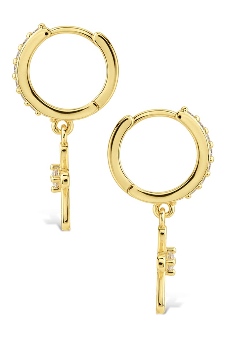 Cross Charm Huggie Hoop Earrings, Alternate, color, GOLD