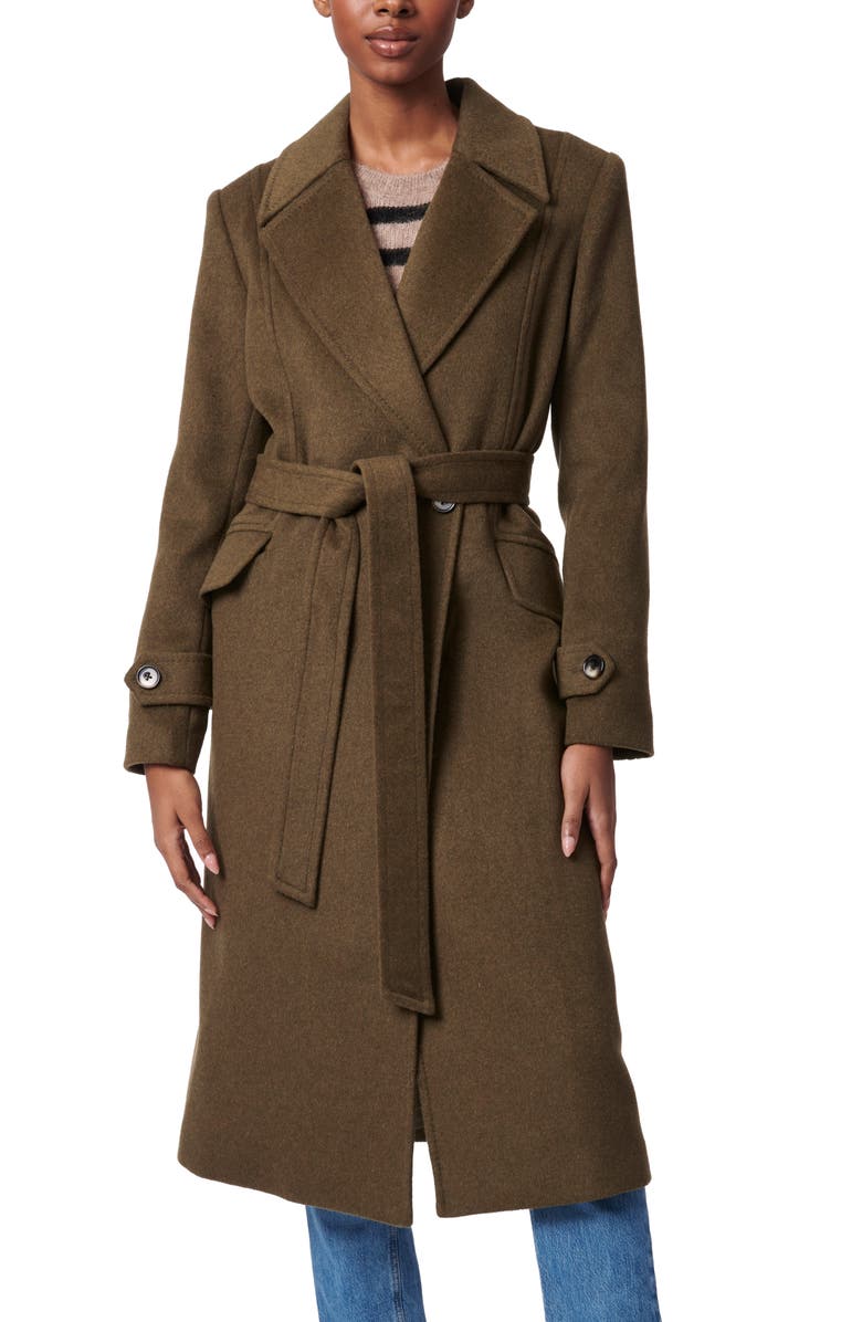 Bernardo Double Breasted Belted Coat, Alternate, color, Olive