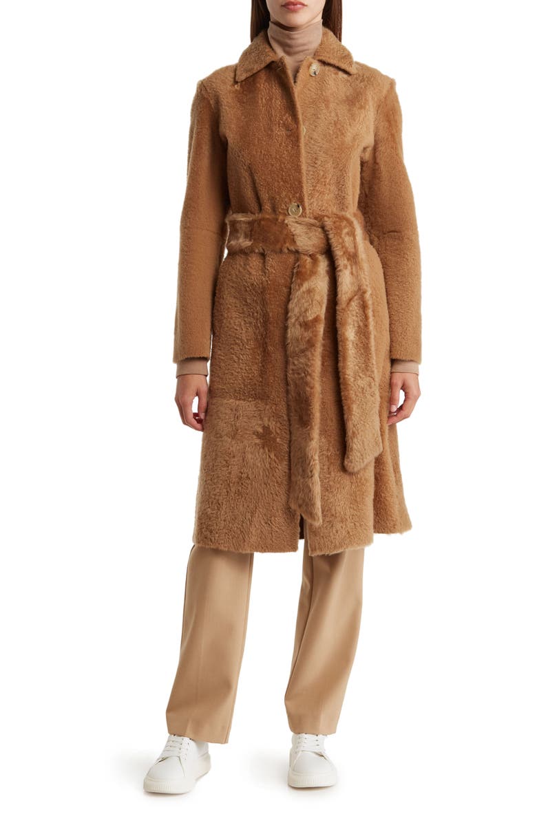 Vince Belted Genuine Shearling Coat, Main, color,