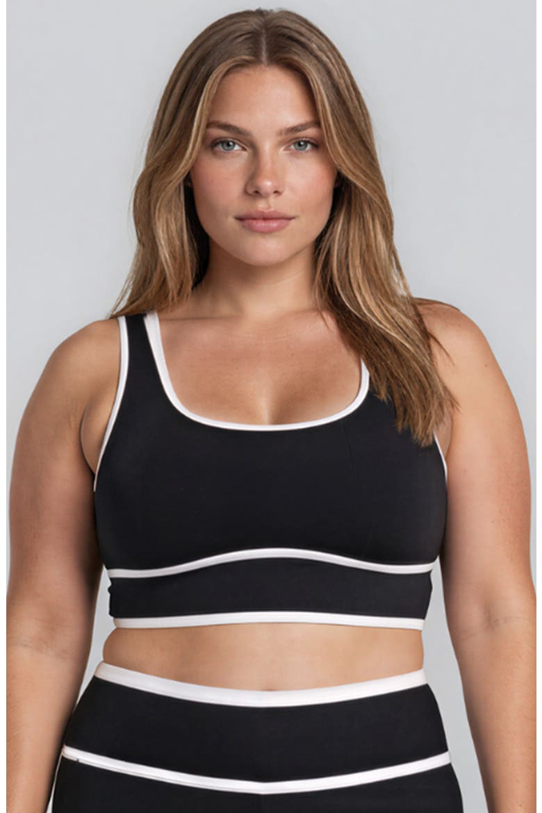 Plus Size Long Line SwimBra Two-Toned Collection, Main, color, Black & White
