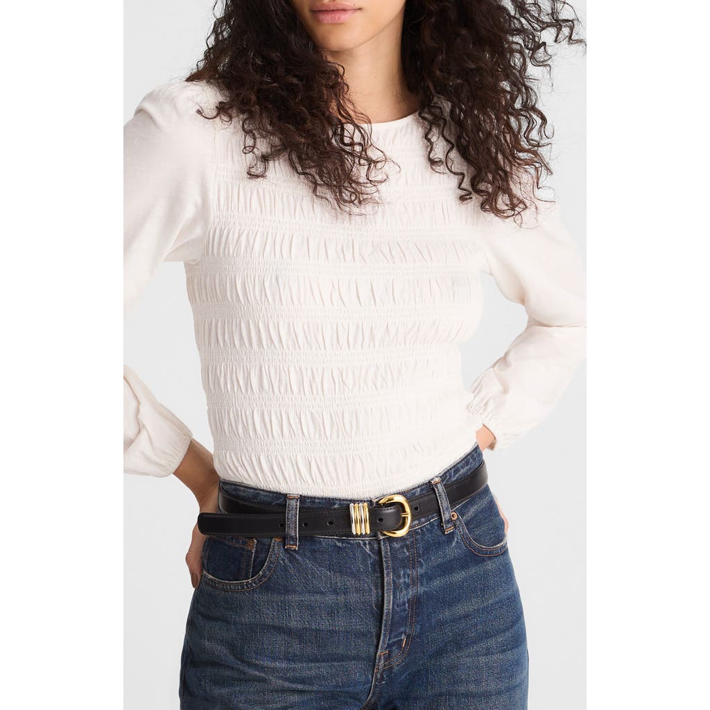 Madewell Smocked Boat Neck Long Sleeve Cotton Top In White