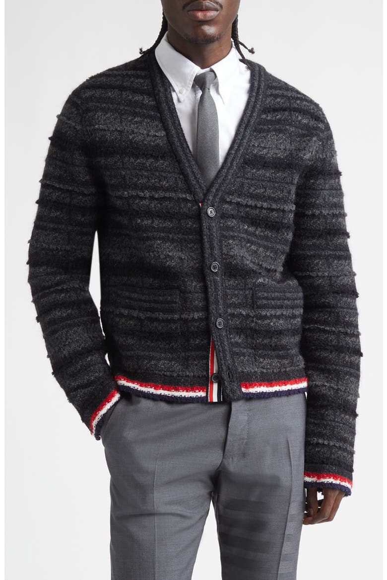Tartan Check Inlay Jacquard Cardigan, Main, color, BLACK