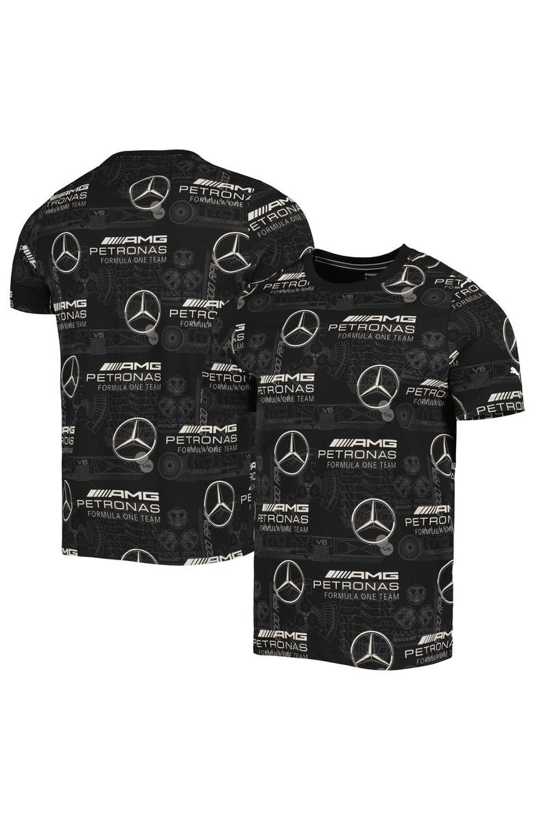 PUMA Men's Puma  Black Mercedes-AMG Petronas F1 Team Allover Print T-Shirt, Main, color, 