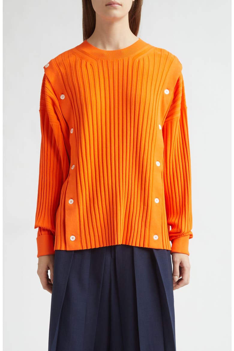 Button Detail Rib Crewneck Sweater, Main, color, SUNRISE ORANGE