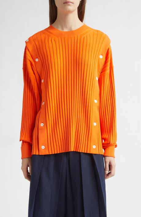 Button Detail Rib Crewneck Sweater
