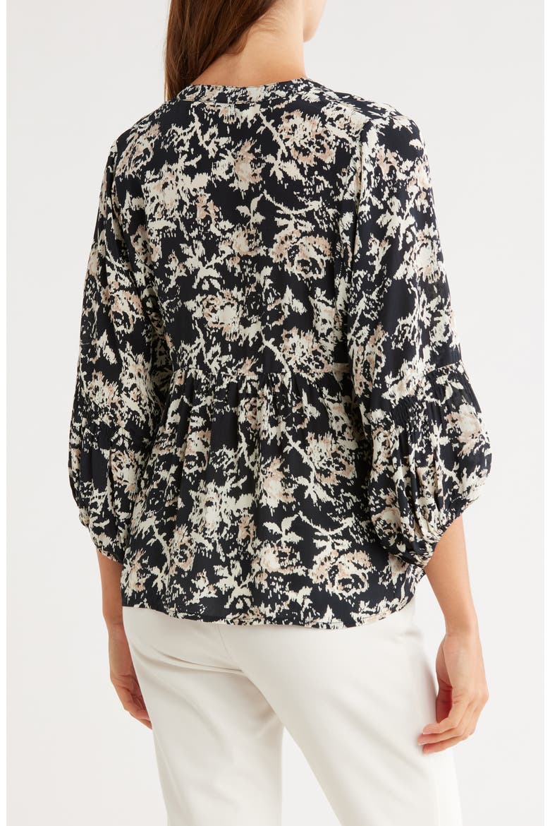 Printed Tie-Neck Top, Alternate, color, BEIGE/ BLACK STATIC FLORAL