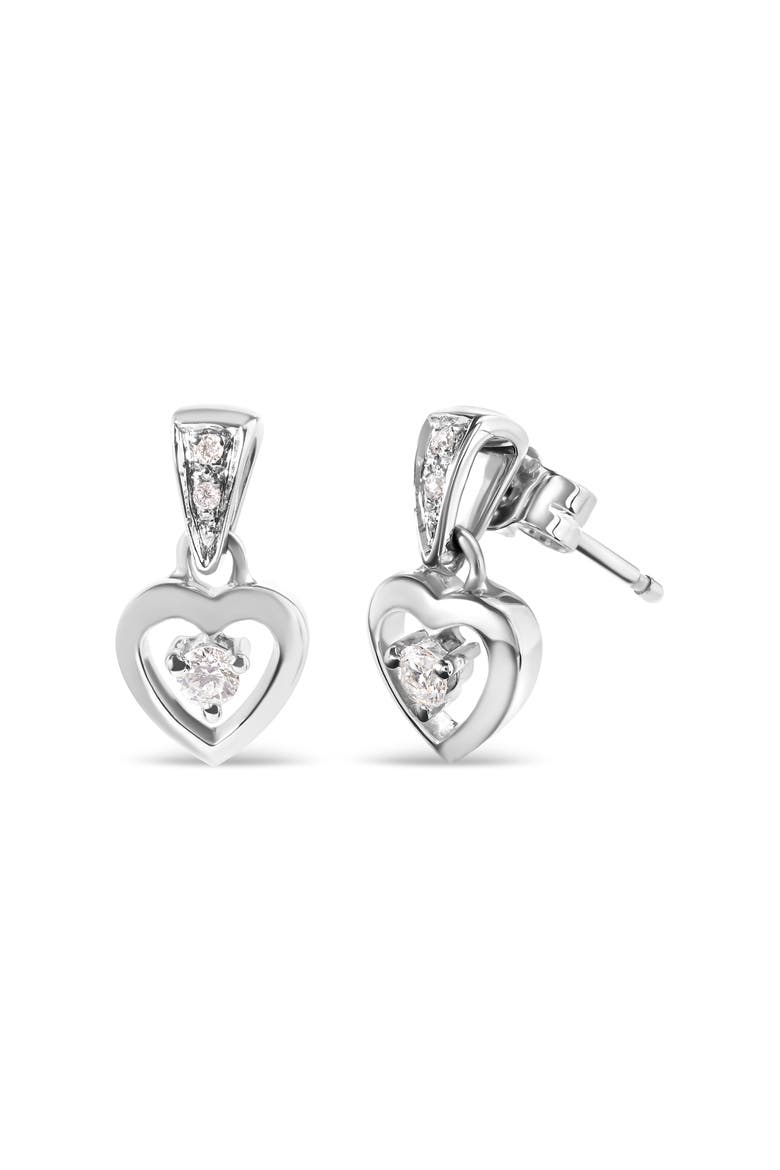 14K White Gold 1/6 Cttw Diamond Dangle Heart Stud Earrings, Alternate, color, White Gold