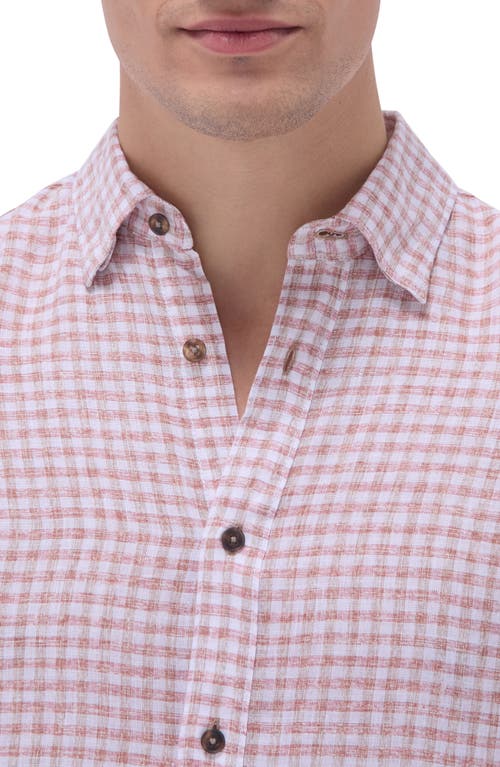 Bugatchi Julian Check Slub Linen Button-up Shirt In Brick