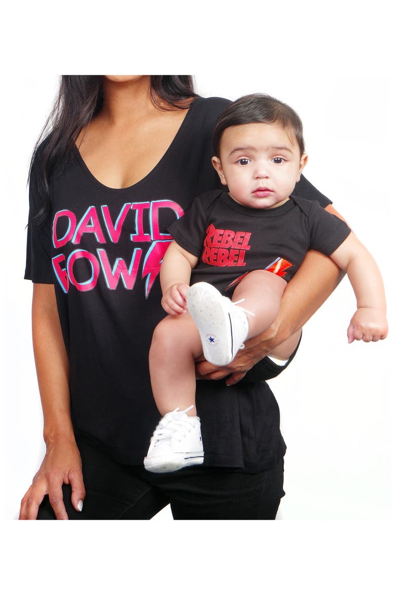 David Bowie Maternity Graphic Tee & Rebel Rebel Bodysuit Set, Alternate, color, BLACK