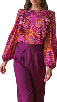 FLYING TOMATO Floral Ruffle Long Sleeve Top
