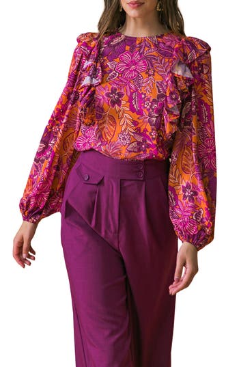 Flying Tomato Floral Ruffle Long Sleeve Top