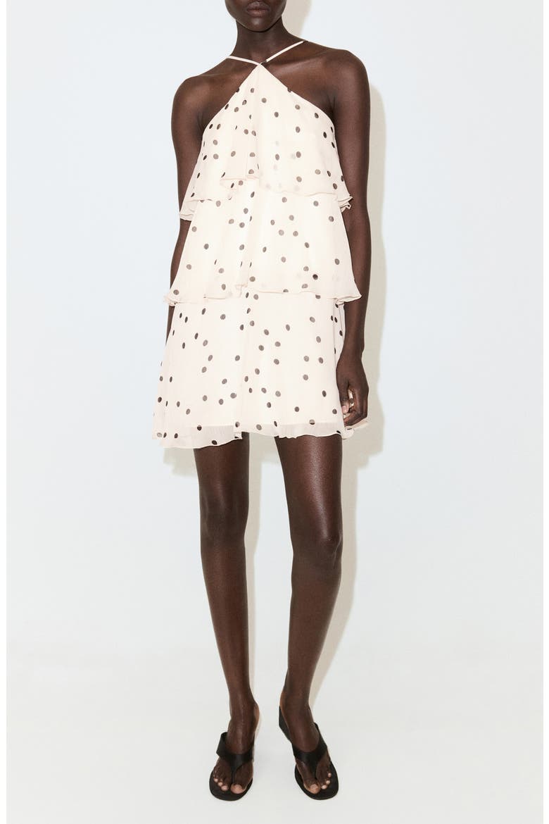 Polka Dot Crinkle Tiered Minidress, Main, color, ECRU