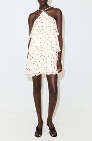 MANGO Polka Dot Crinkle Tiered Minidress