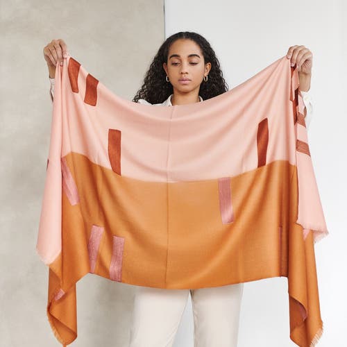 Studio Variously Canyon Hand Embroidered Hand Woven Merino Silk Soft Scarf In Orange