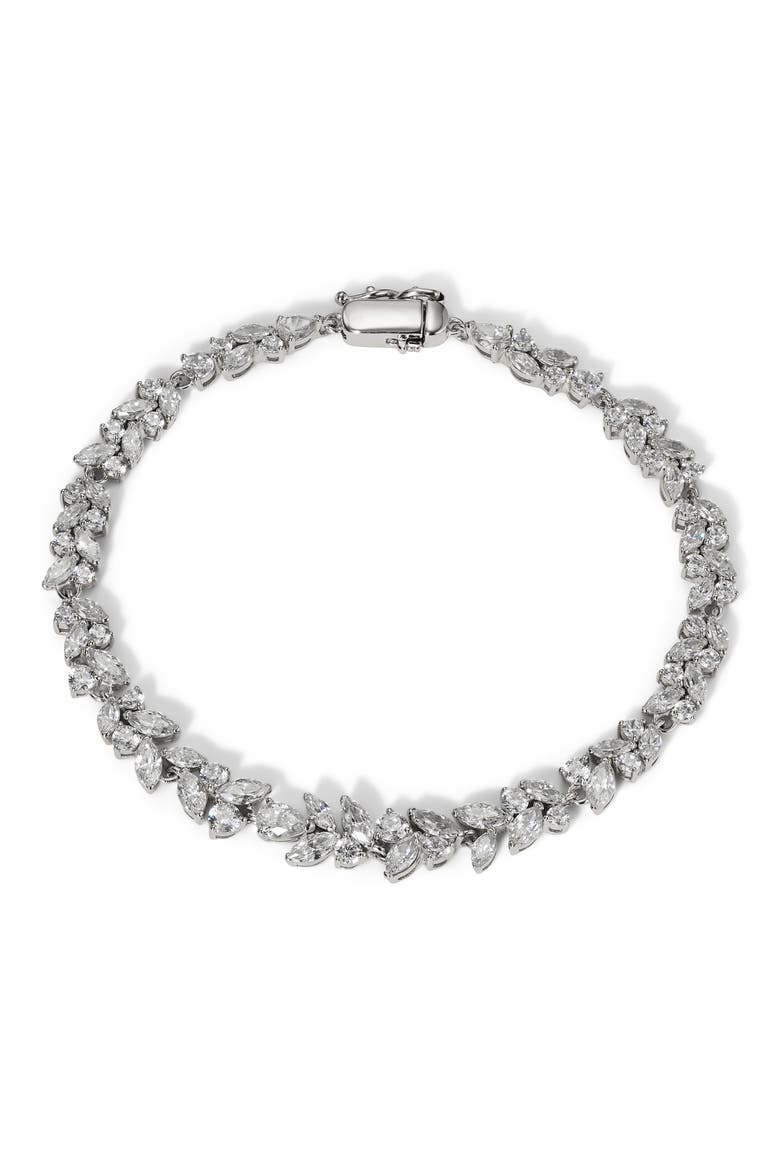 Cubic Zirconia Cluster Bracelet, Main, color, RHODIUM