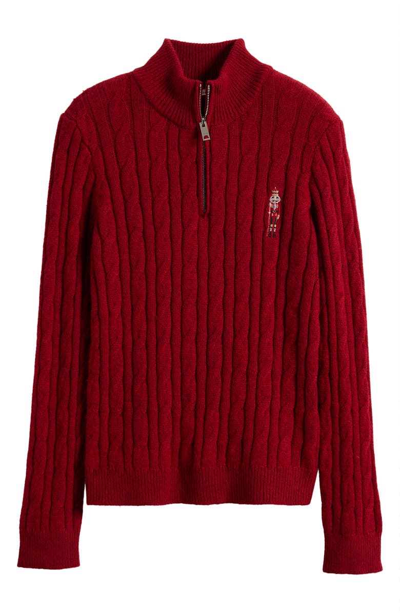 Reiss Kids' Nollaig Quarter Zip Wool Blend Cable Sweater, Main, color, Dark Red