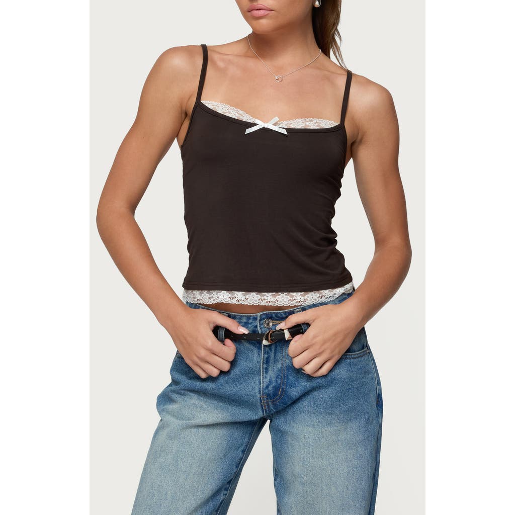 Edikted Adriel Contrast Lace Trim Camisole In Brown
