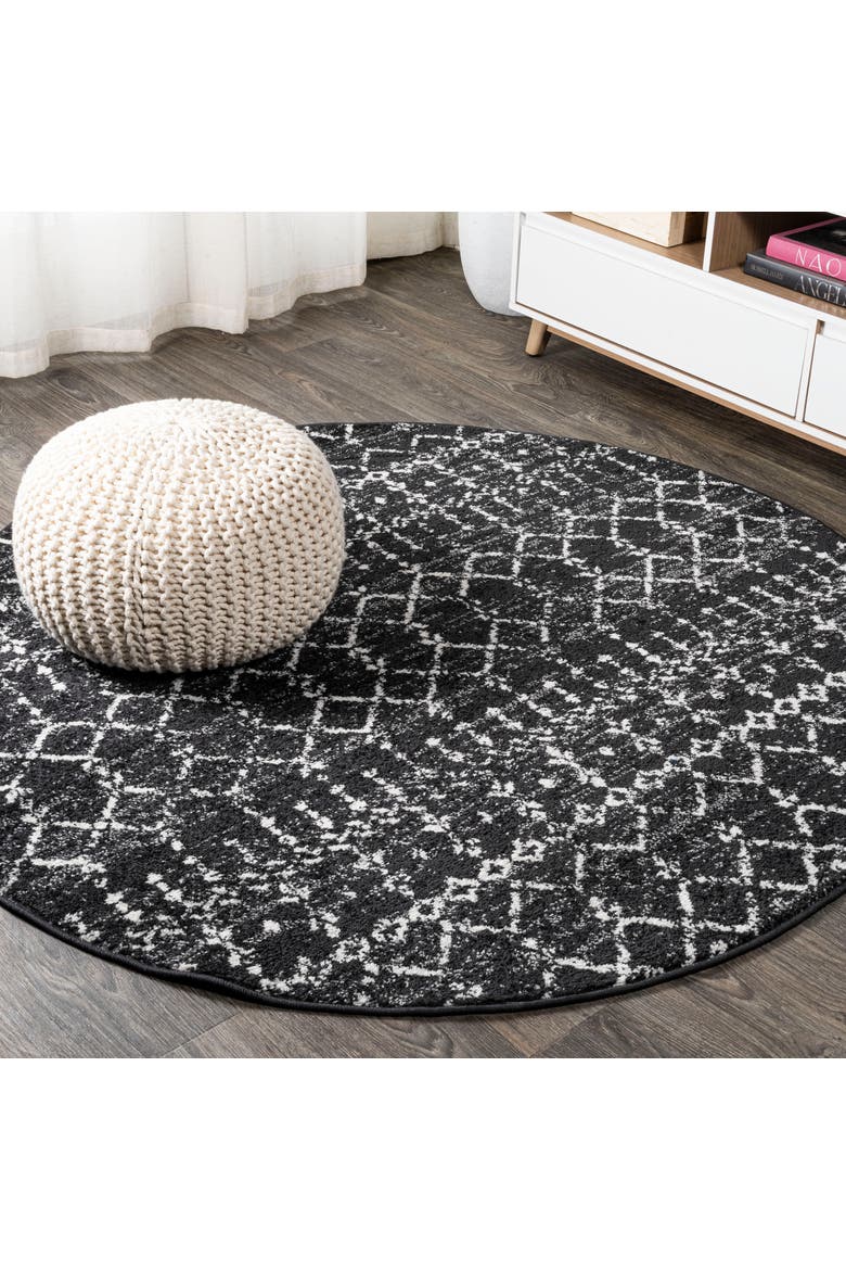 Moroccan HYPE Boho Vintage Diamond Round Area Rug, Alternate, color, Black/Ivory