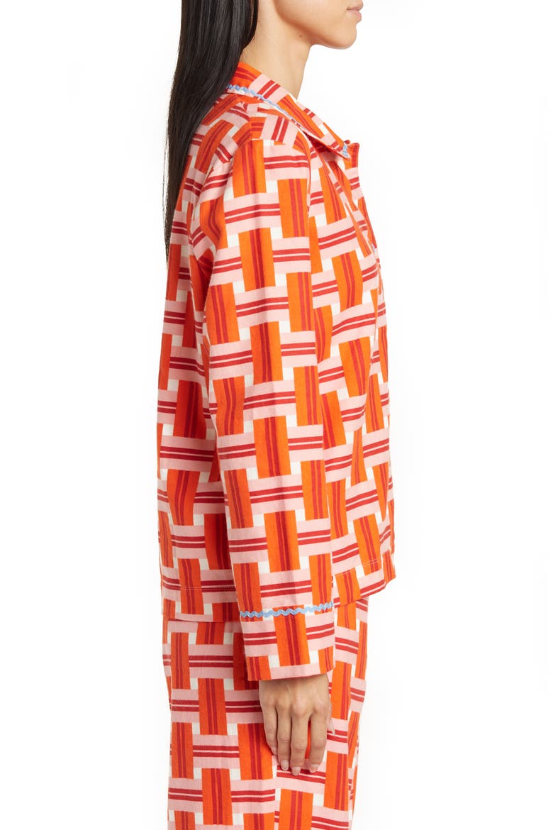 Basketweave Plaid Print Cotton Pajama Top, Alternate, color, RED
