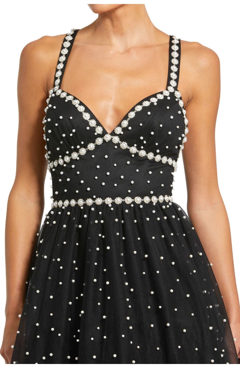 Mac Duggal Pearl Beaded High Low Gown, Alternate, color, Black Ivory