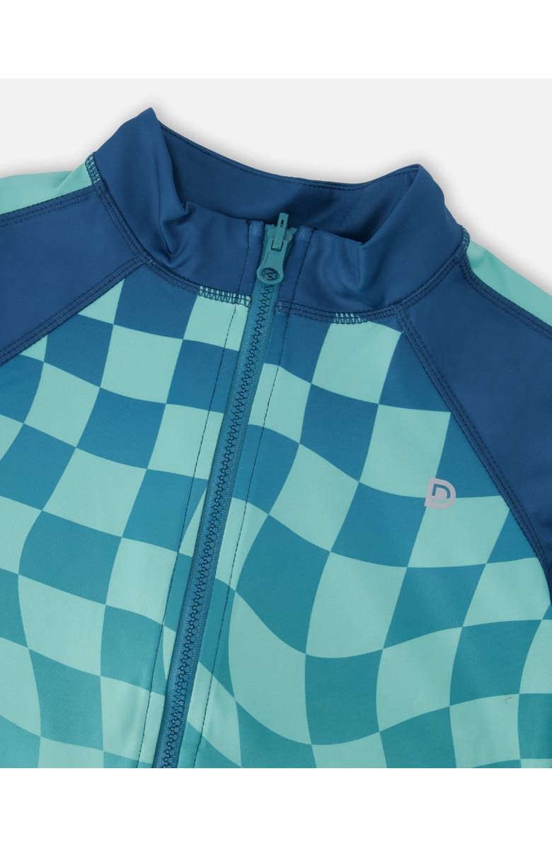 Deux par Deux Full Zip Athletic Cardigan Checkerboard in Recycled Polyester, Alternate, color, 