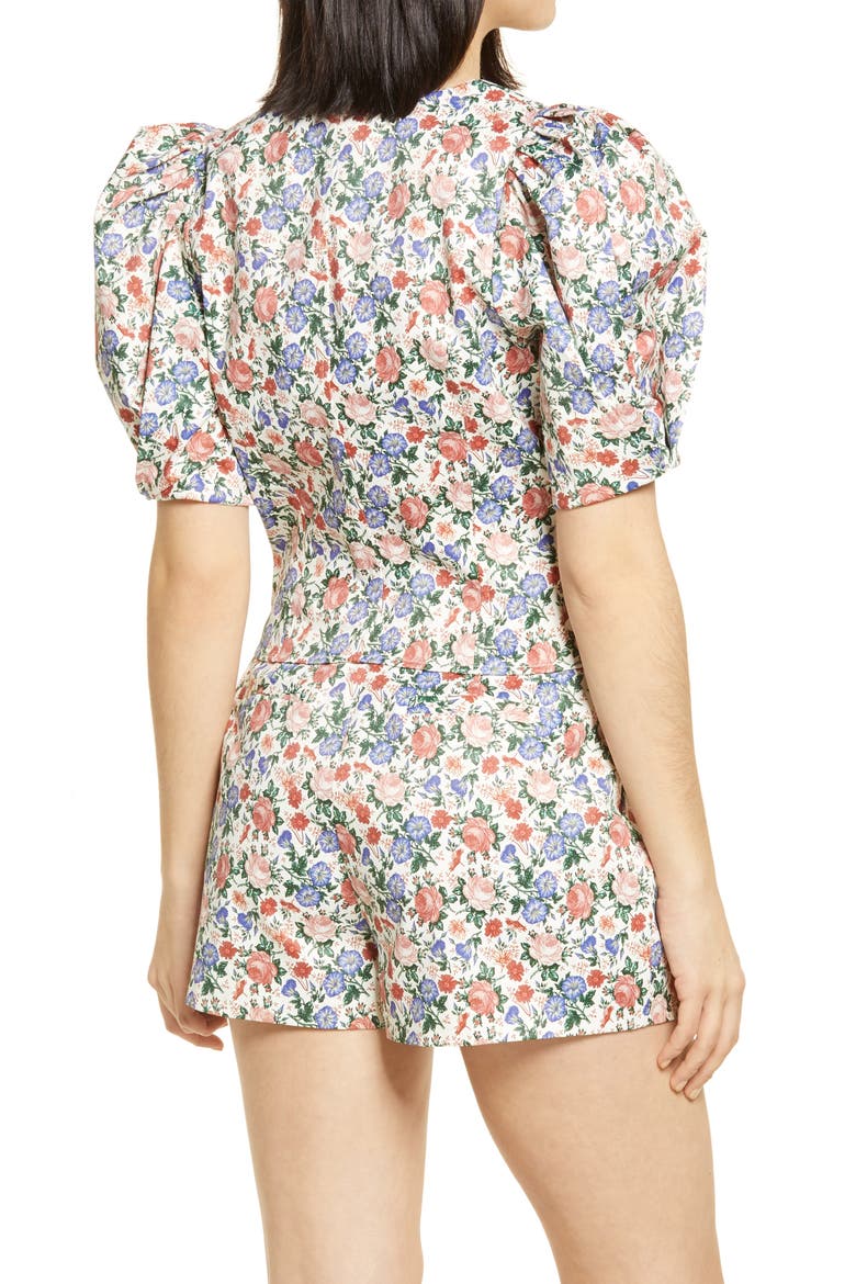 Floral Print V-Neck Top, Alternate, color, IVORY MULTI