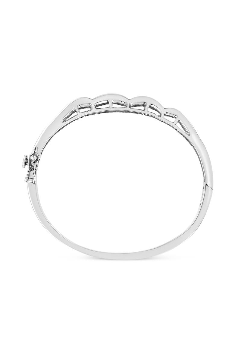 14K White Gold 3 1/3 Cttw Invisible Princess Diamond Wave Bangle Bracelet, Alternate, color, White