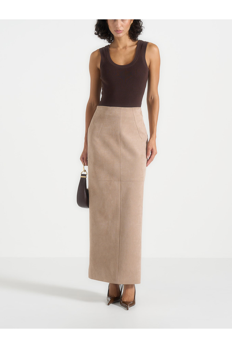 Celie Suede Maxi Skirt, Alternate, color, Taupe
